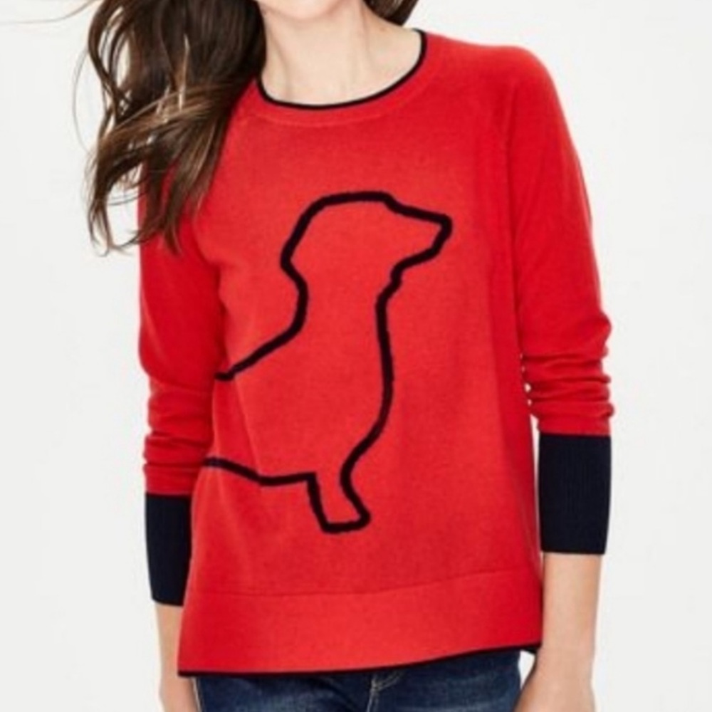 Boden Romy Sausage Dachshund Dog Wool Blend Crewneck Sweater